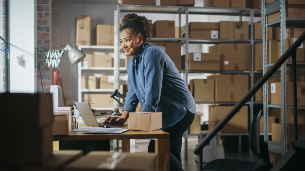 Business woman working in an ecommerce warehouse