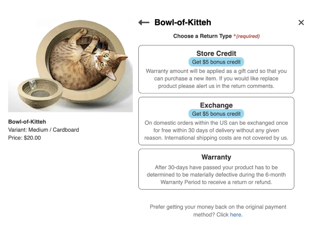 Reduce refunds with bonus credit to incentivize exchanges or store credit